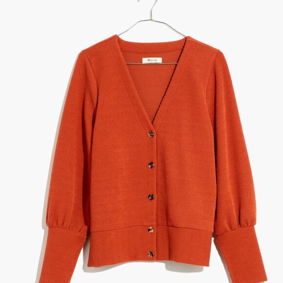 Madewell Orange Rust Ottoman Ribbed Knit Cardigan Sweater Buttons - Picture 2 of 2
